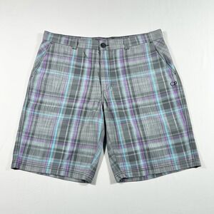 Vintage Ocean Pacific OP Men's Plaid Shorts Grey Purple Turquoise Size 42